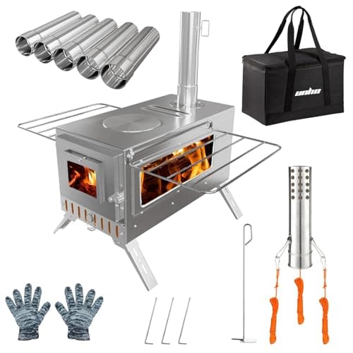 unho Stainless Hot Tent Stove with Ceramic Glass Door