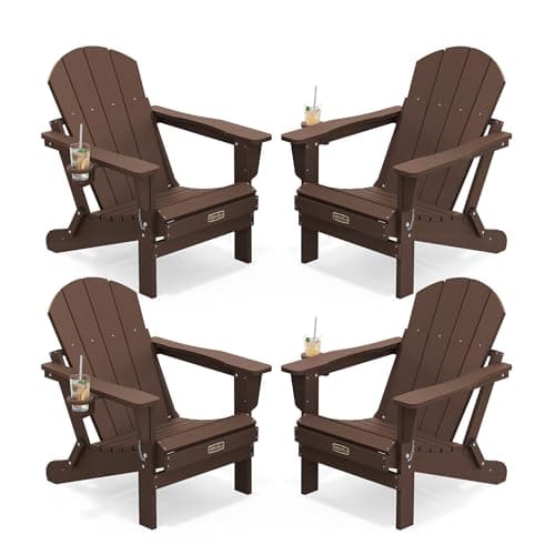 SERWALL Folding Adirondack Chair Set of 4 with Cup Holder