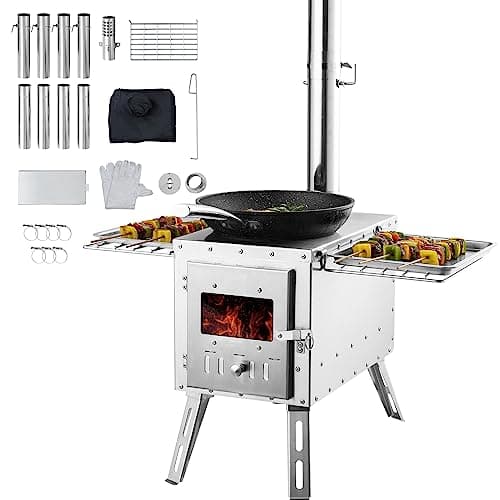 VEVOR Stainless Steel Camping Tent Wood Stove with Chimney
