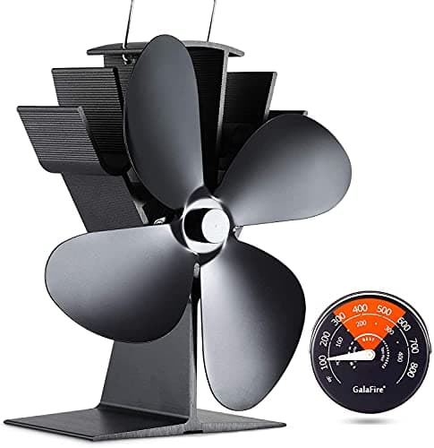 GALAFIRE 4-Blade Heat Powered Wood Stove Fan with Magnetic Thermometer
