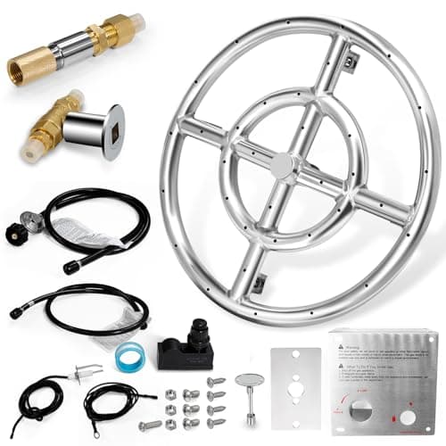 Hiorucet 12" Round Fire Pit Burner Ring Kit with Igniter and Hose