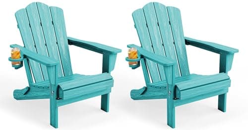KINGYES Folding Adirondack Chair Set of 2 with Cup Holder