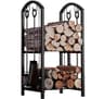 Fire Beauty Wrought Iron Firewood Log Rack with 4-Piece Fireplace Tools