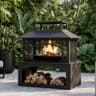 Aoxun 36" Outdoor Steel Wood Burning Fireplace with Wood Storage and Spark Screen