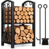 FEED GARDEN Firewood Rack Log Holder with 4-Piece Fireplace Tool Set, 29 in H