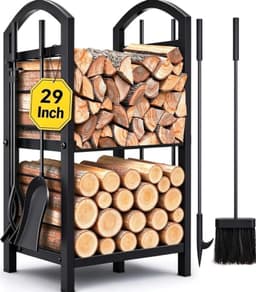 AMAGABELI GARDEN & HOME 29 in Firewood Rack with 5-Piece Fireplace Tool Set