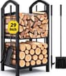 AMAGABELI GARDEN & HOME 29 in Firewood Rack with 5-Piece Fireplace Tool Set