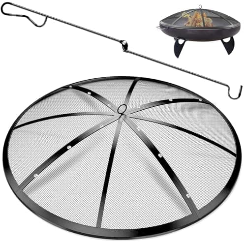 TUSGENK RAY 30-Inch Fire Pit Spark Screen with Handle and Poker